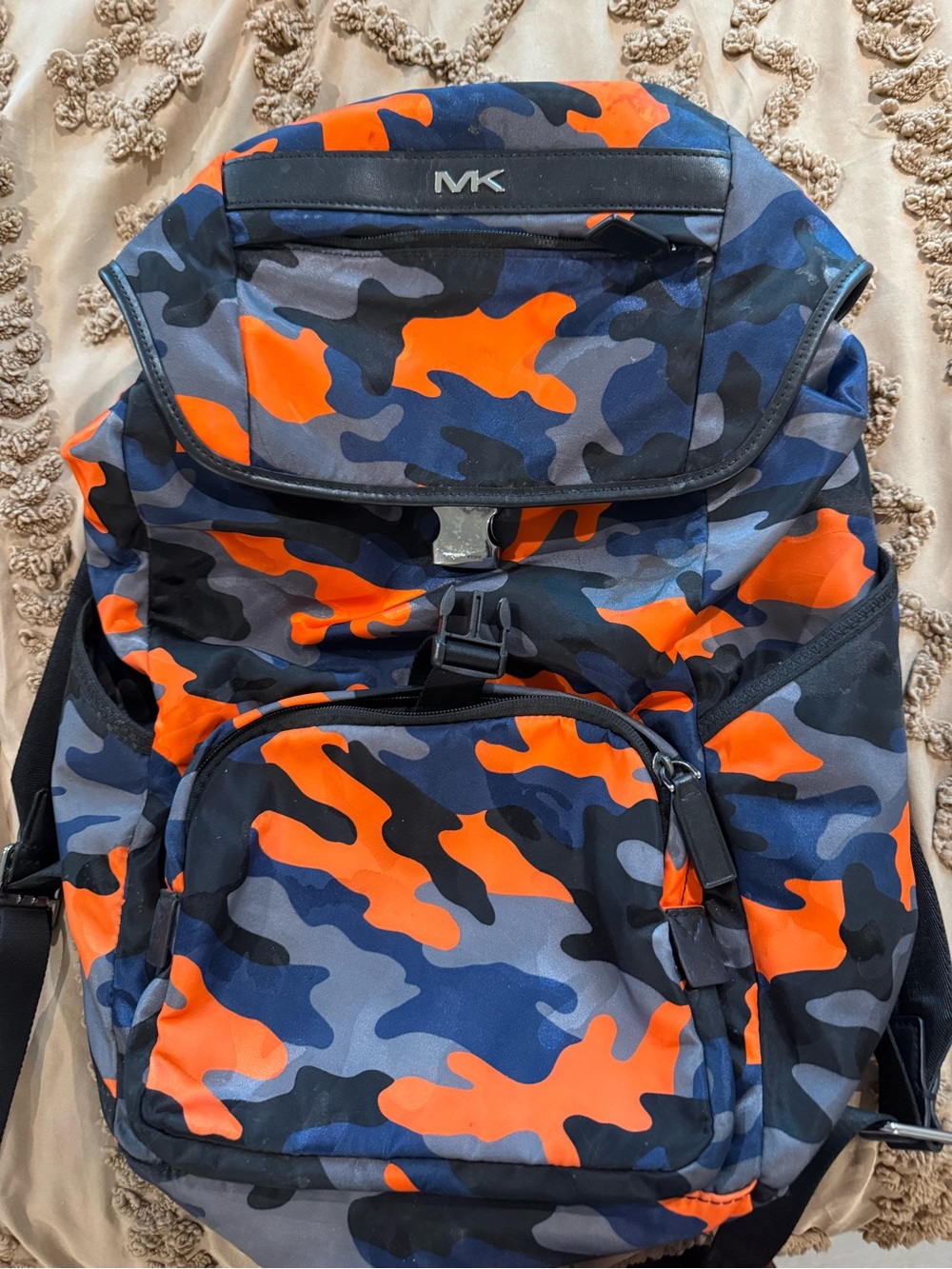 Michael Kors Men's Orange, Blue & Black Camo Backpack